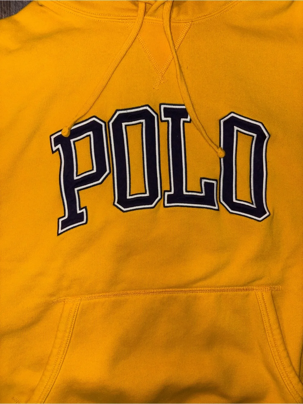 Polo Ralph Lauren Yellow Spellout Hoodie XL Varsity Y2K Streetwear